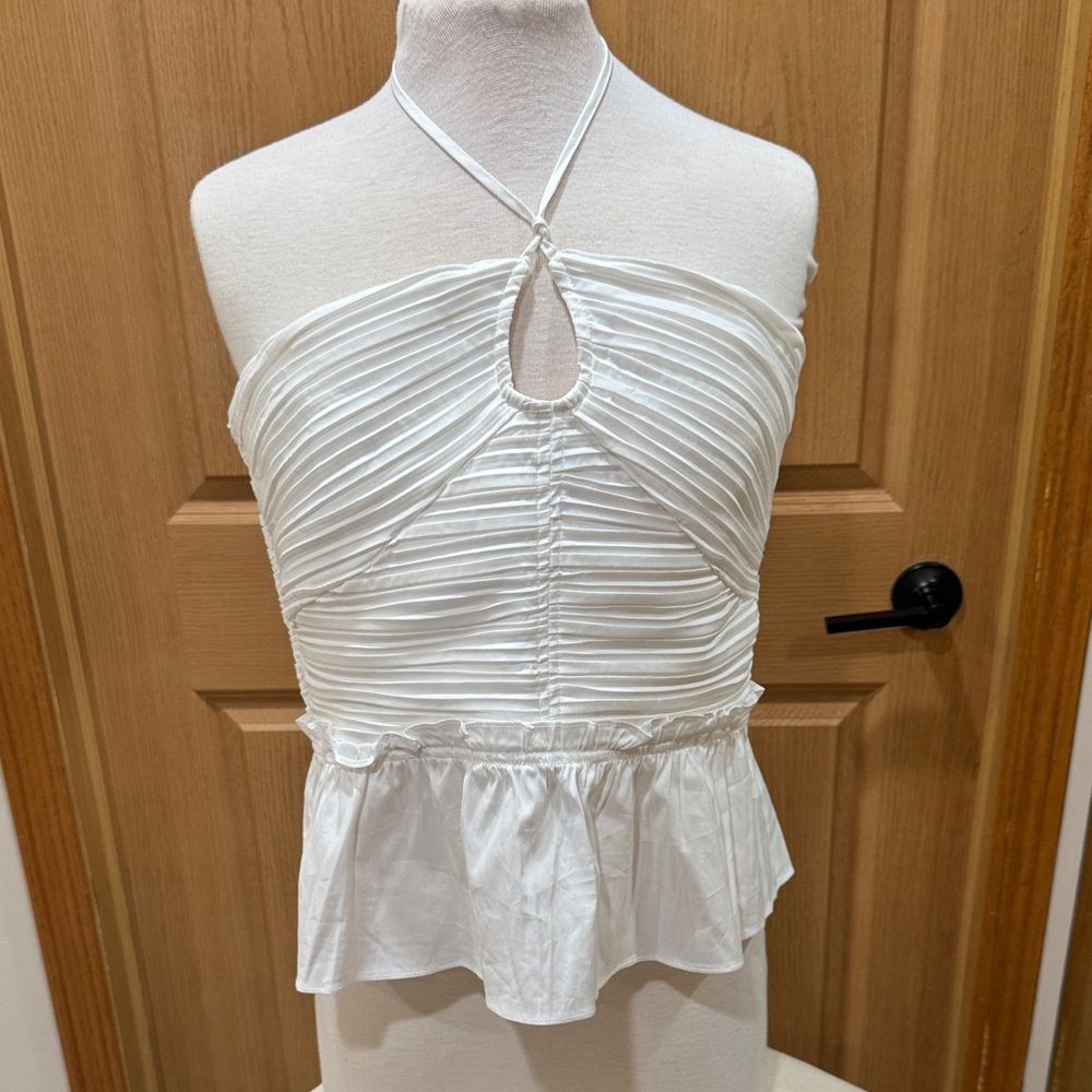 White House Black Market Ruched White Halter Blouse NWT